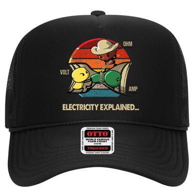 Ohm Volt Amp Electricity Explained Vintage Electrician Nerd High Crown Mesh Back Trucker Hat