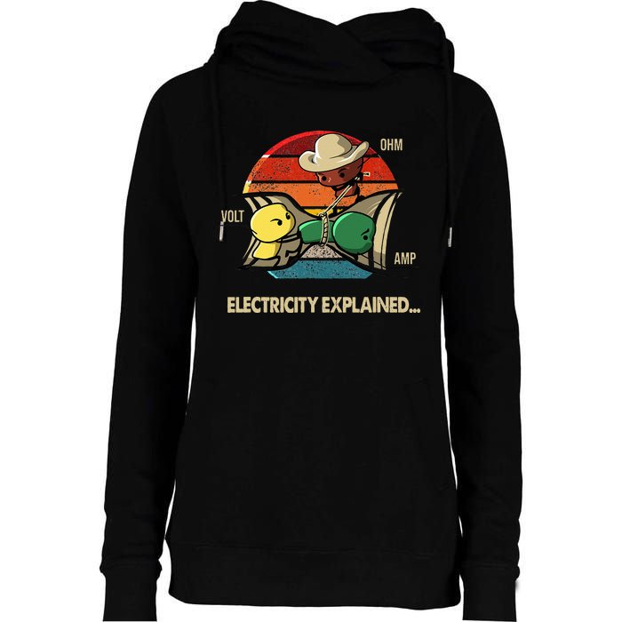 Ohm Volt Amp Electricity Explained Vintage Electrician Nerd Womens Funnel Neck Pullover Hood