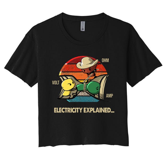 Ohm Volt Amp Electricity Explained Vintage Electrician Nerd Women's Crop Top Tee