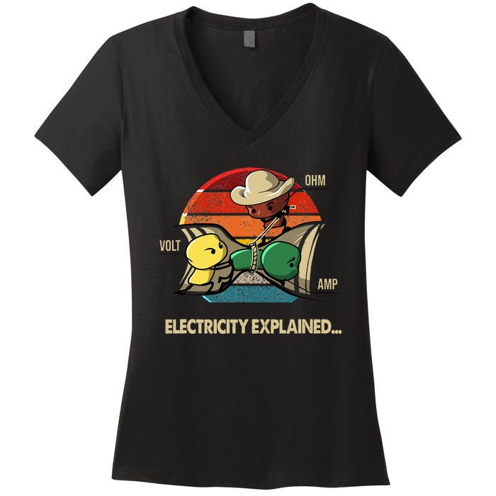 Ohm Volt Amp Electricity Explained Vintage Electrician Nerd Women's V-Neck T-Shirt