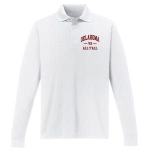 Oklahoma Vs All YAll Throwback Design Classic Performance Long Sleeve Polo