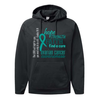 Ovarian Cancer Awareness Hope Faith Love Performance Fleece Hoodie