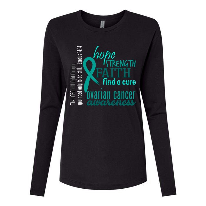 Ovarian Cancer Awareness Hope Faith Love Womens Cotton Relaxed Long Sleeve T-Shirt