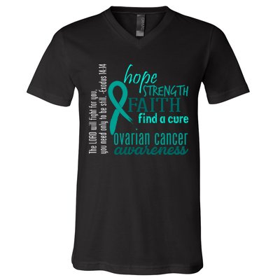 Ovarian Cancer Awareness Hope Faith Love V-Neck T-Shirt