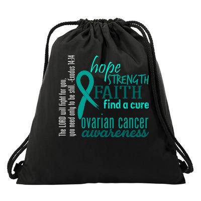 Ovarian Cancer Awareness Hope Faith Love Drawstring Bag