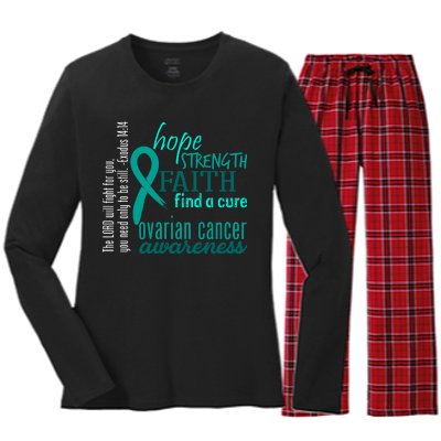 Ovarian Cancer Awareness Hope Faith Love Women's Long Sleeve Flannel Pajama Set 