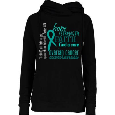 Ovarian Cancer Awareness Hope Faith Love Womens Funnel Neck Pullover Hood