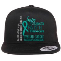 Ovarian Cancer Awareness Hope Faith Love Flat Bill Trucker Hat