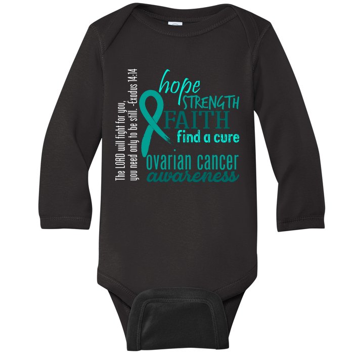 Ovarian Cancer Awareness Hope Faith Love Baby Long Sleeve Bodysuit