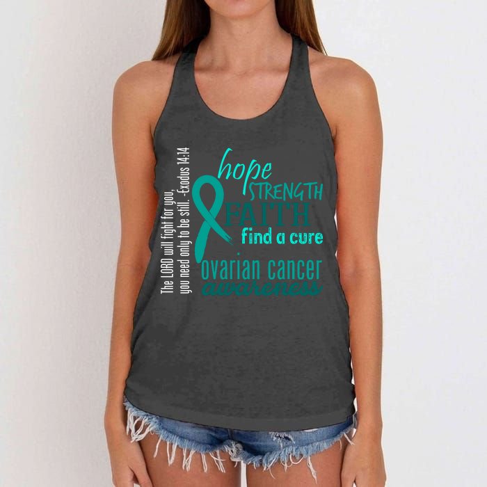 Ovarian Cancer Awareness Hope Faith Love Women's Knotted Racerback Tank