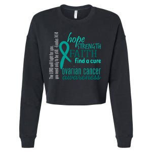 Ovarian Cancer Awareness Hope Faith Love Cropped Pullover Crew