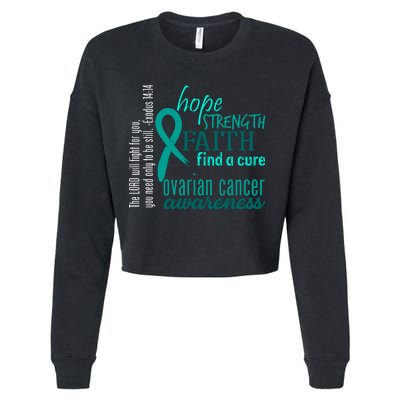 Ovarian Cancer Awareness Hope Faith Love Cropped Pullover Crew