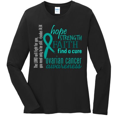 Ovarian Cancer Awareness Hope Faith Love Ladies Long Sleeve Shirt