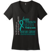 Ovarian Cancer Awareness Hope Faith Love Women's V-Neck T-Shirt