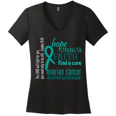 Ovarian Cancer Awareness Hope Faith Love Women's V-Neck T-Shirt