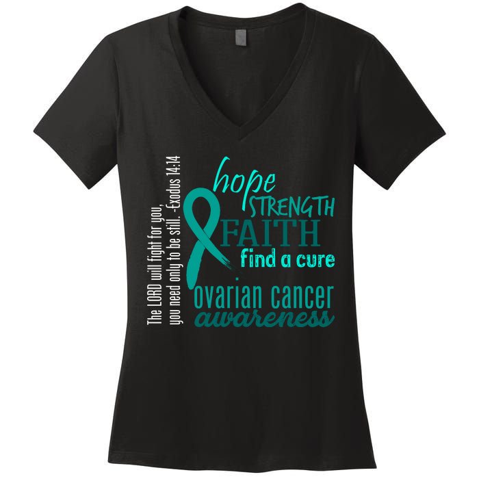 Ovarian Cancer Awareness Hope Faith Love Women's V-Neck T-Shirt