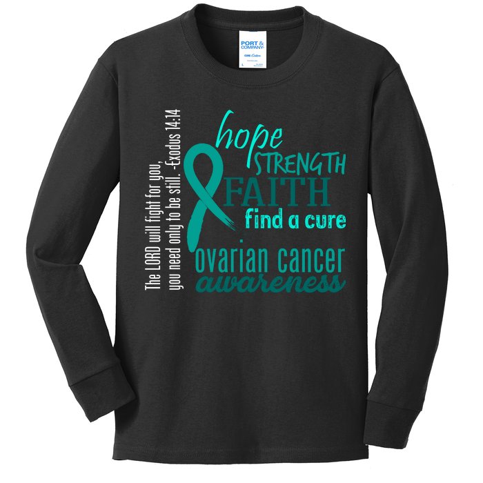 Ovarian Cancer Awareness Hope Faith Love Kids Long Sleeve Shirt