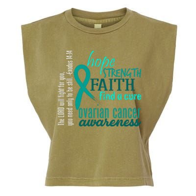 Ovarian Cancer Awareness Hope Faith Love Garment-Dyed Women's Muscle Tee