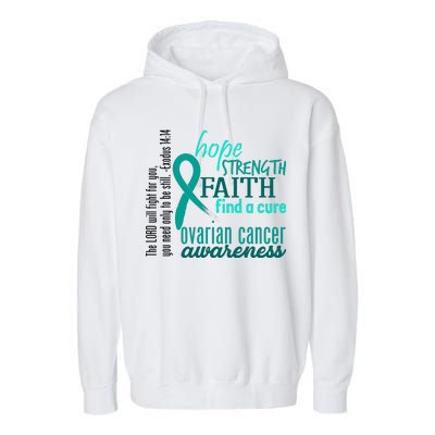 Ovarian Cancer Awareness Hope Faith Love Garment-Dyed Fleece Hoodie