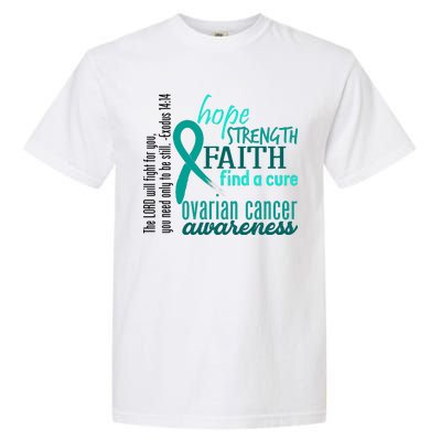 Ovarian Cancer Awareness Hope Faith Love Garment-Dyed Heavyweight T-Shirt