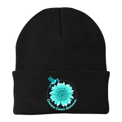 Ovarian Cancer Awareness Teal Hummingbird Sunflower Beanie