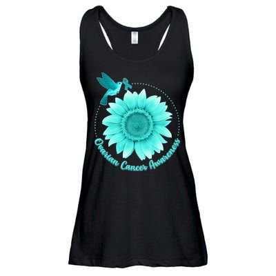 Ovarian Cancer Awareness Teal Hummingbird Sunflower Ladies Essential Flowy Tank