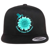 Ovarian Cancer Awareness Teal Hummingbird Sunflower Flatbill Hat
