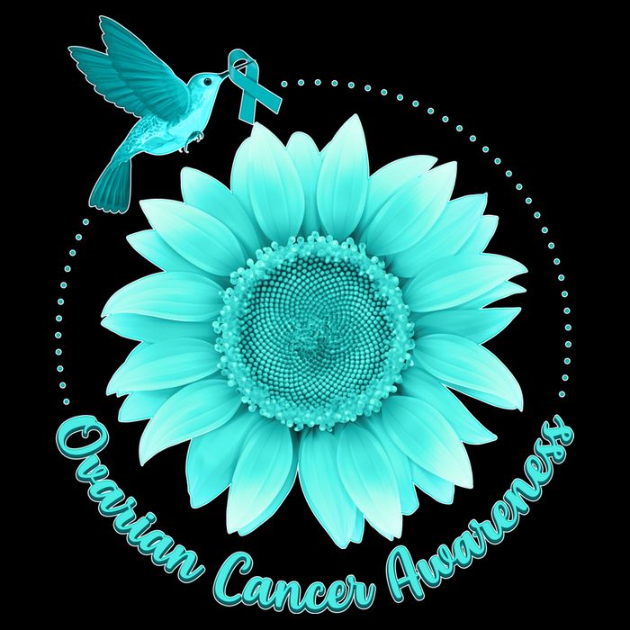 Ovarian Cancer Awareness Teal Hummingbird Sunflower Flatbill Hat