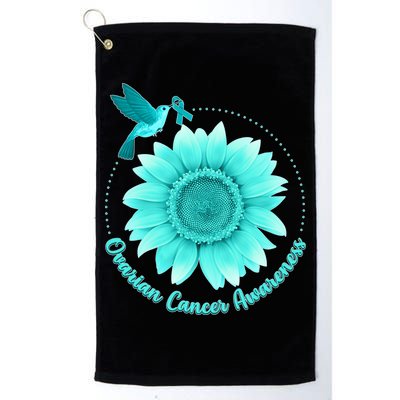 Ovarian Cancer Awareness Teal Hummingbird Sunflower Golf Towel
