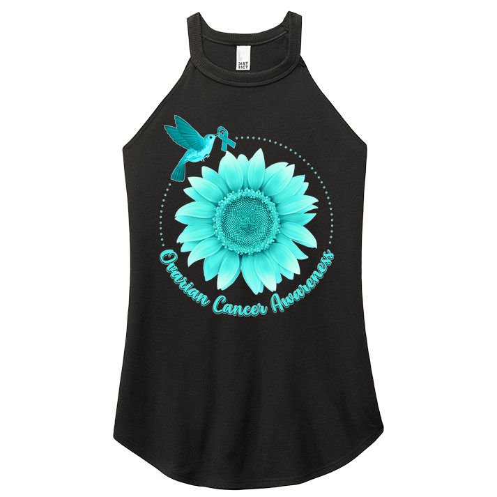 Ovarian Cancer Awareness Teal Hummingbird Sunflower Women's Perfect Tri Rocker Tank