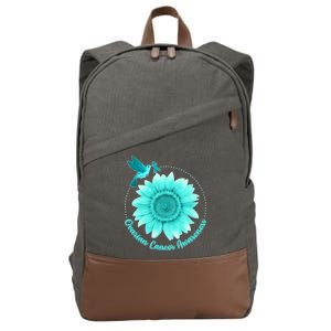 Ovarian Cancer Awareness Teal Hummingbird Sunflower Cotton Canvas Backpack