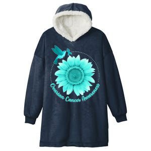 Ovarian Cancer Awareness Teal Hummingbird Sunflower Hooded Wearable Blanket