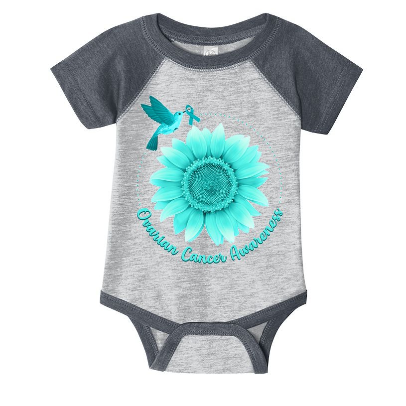 Ovarian Cancer Awareness Teal Hummingbird Sunflower Infant Baby Jersey Bodysuit