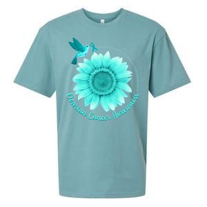 Ovarian Cancer Awareness Teal Hummingbird Sunflower Sueded Cloud Jersey T-Shirt