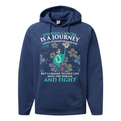 Ovarian Cancer Is A Journey Elephant Performance Fleece Hoodie