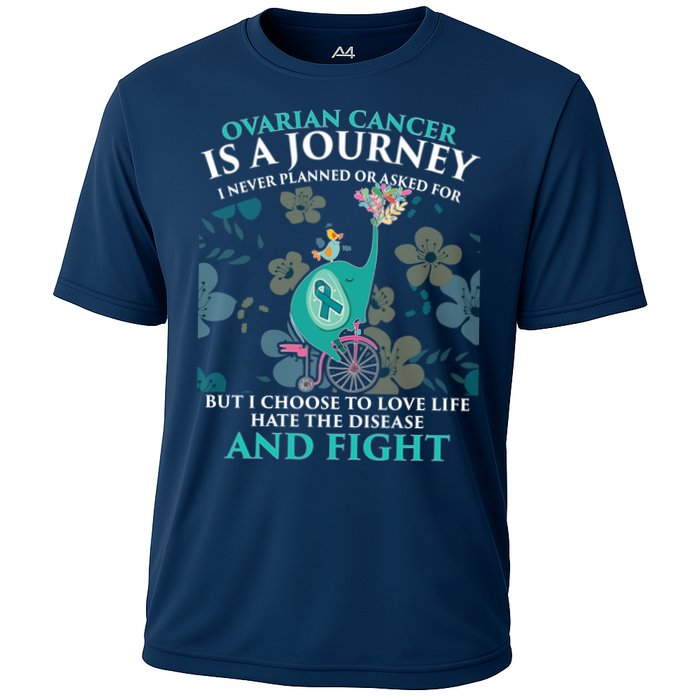 Ovarian Cancer Is A Journey Elephant Cooling Performance Crew T-Shirt