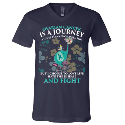 Ovarian Cancer Is A Journey Elephant V-Neck T-Shirt