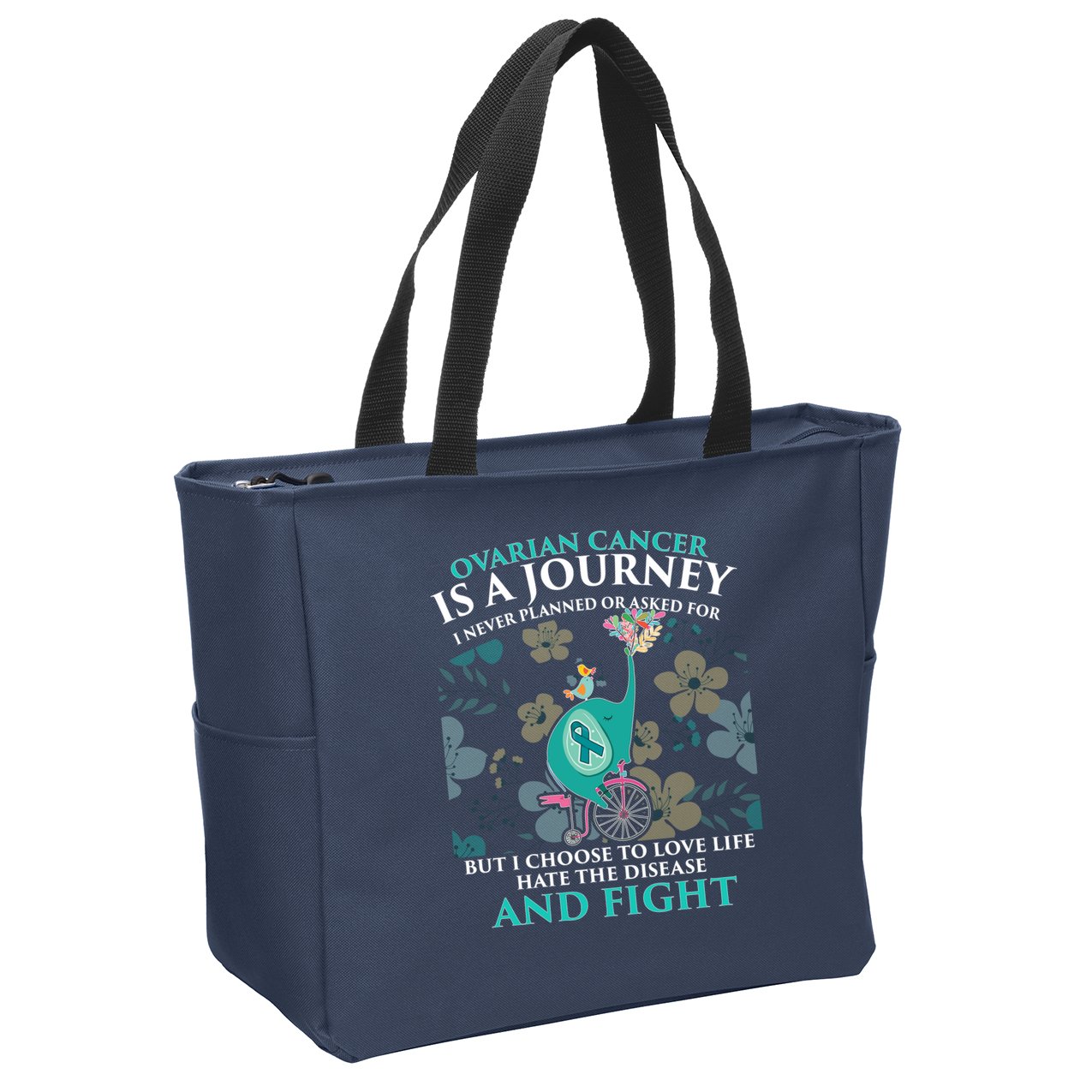 Ovarian Cancer Is A Journey Elephant Zip Tote Bag