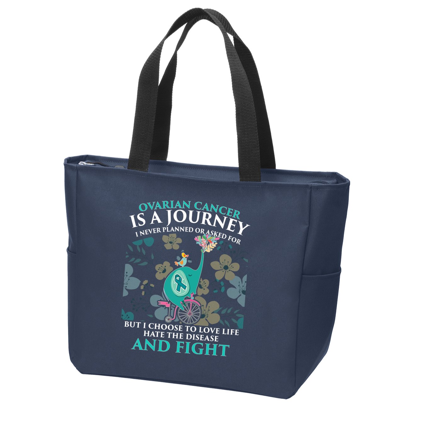 Ovarian Cancer Is A Journey Elephant Zip Tote Bag