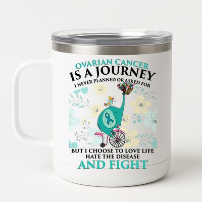 Ovarian Cancer Is A Journey Elephant 12 oz Stainless Steel Tumbler Cup