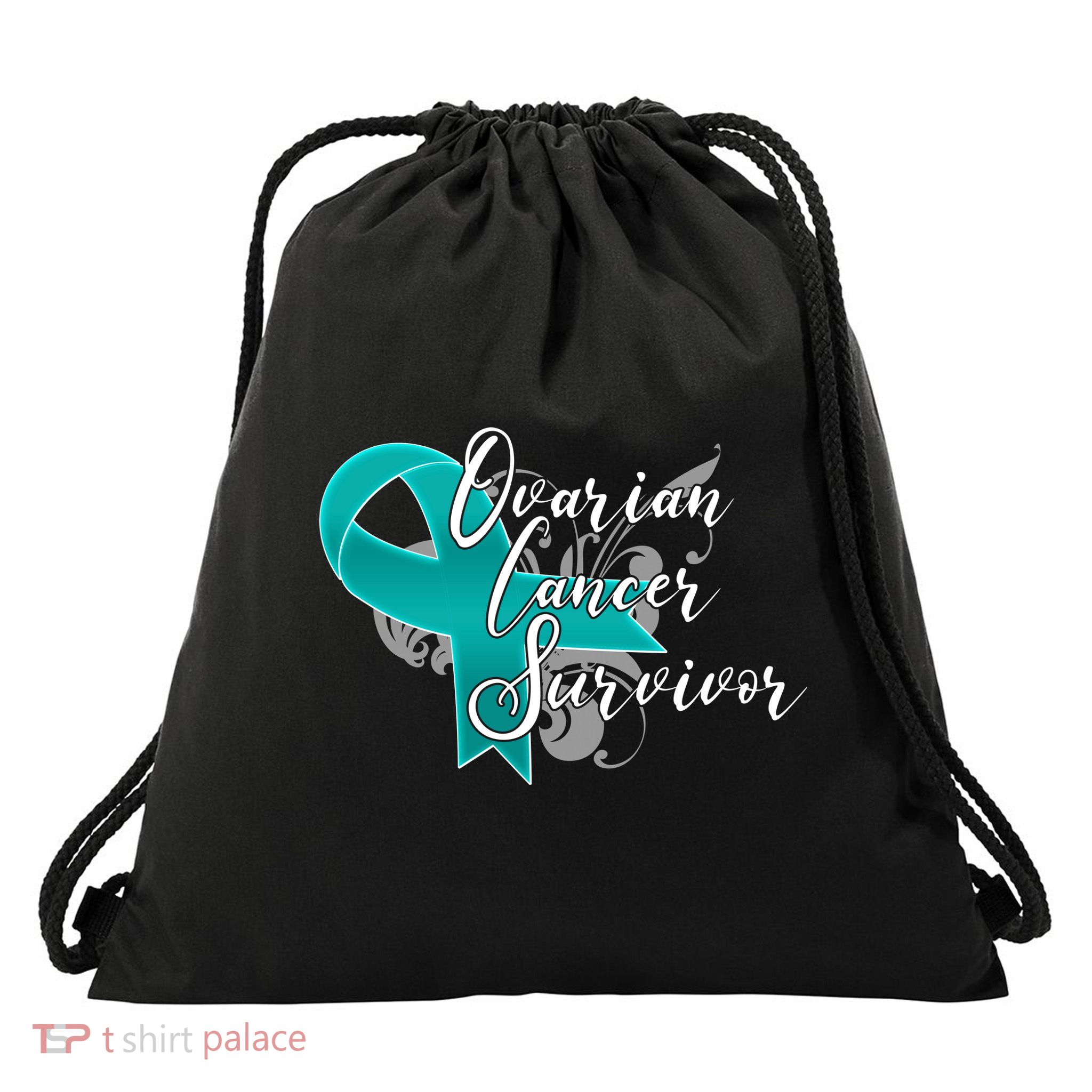 Ovarian Cancer Survivor Awareness Ribbon Drawstring Bag