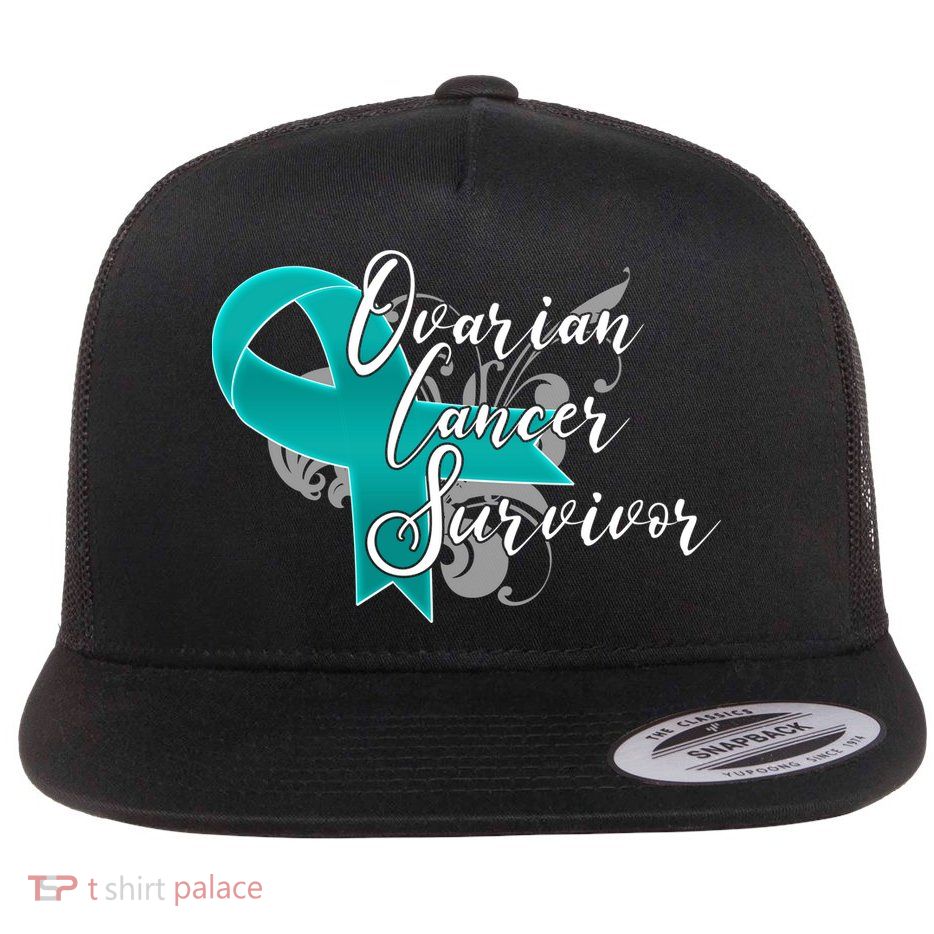 Ovarian Cancer Survivor Awareness Ribbon Flat Bill Trucker Hat