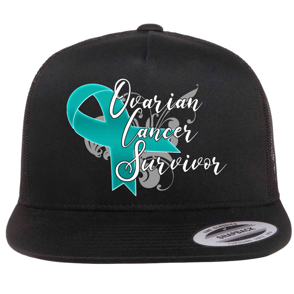 Ovarian Cancer Survivor Awareness Ribbon Flat Bill Trucker Hat