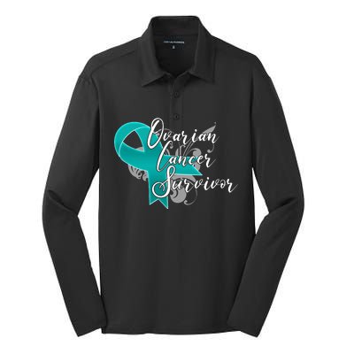 Ovarian Cancer Survivor Awareness Ribbon Silk Touch Performance Long Sleeve Polo