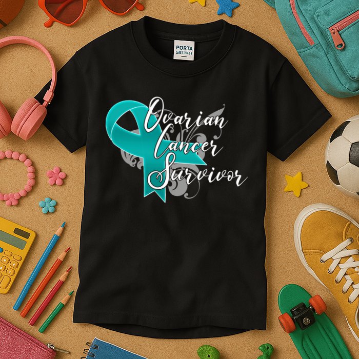 Ovarian Cancer Survivor Awareness Ribbon Kids T-Shirt
