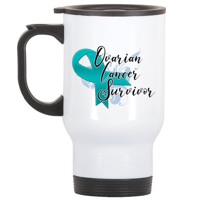 Ovarian Cancer Survivor Awareness Ribbon Stainless Steel Travel Mug