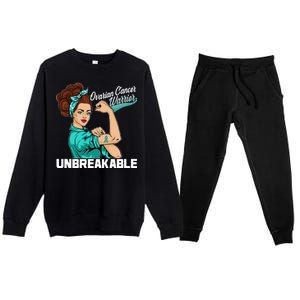 Ovarian Cancer Warrior Unbreakable Premium Crewneck Sweatsuit Set