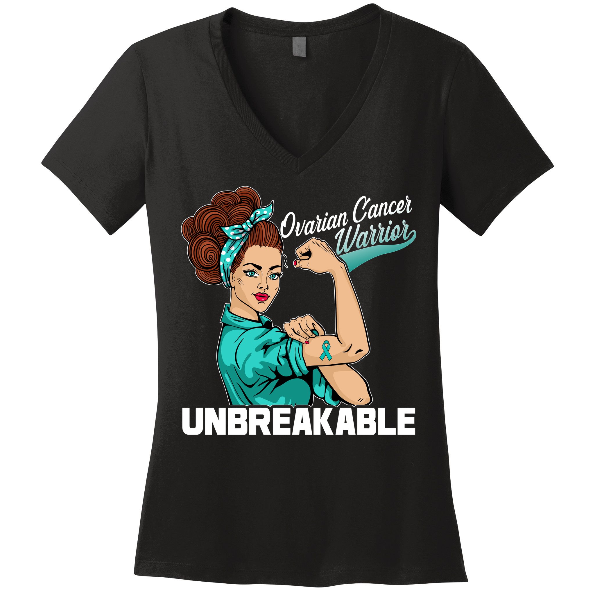 Ovarian Cancer Warrior Unbreakable Women's V-Neck T-Shirt