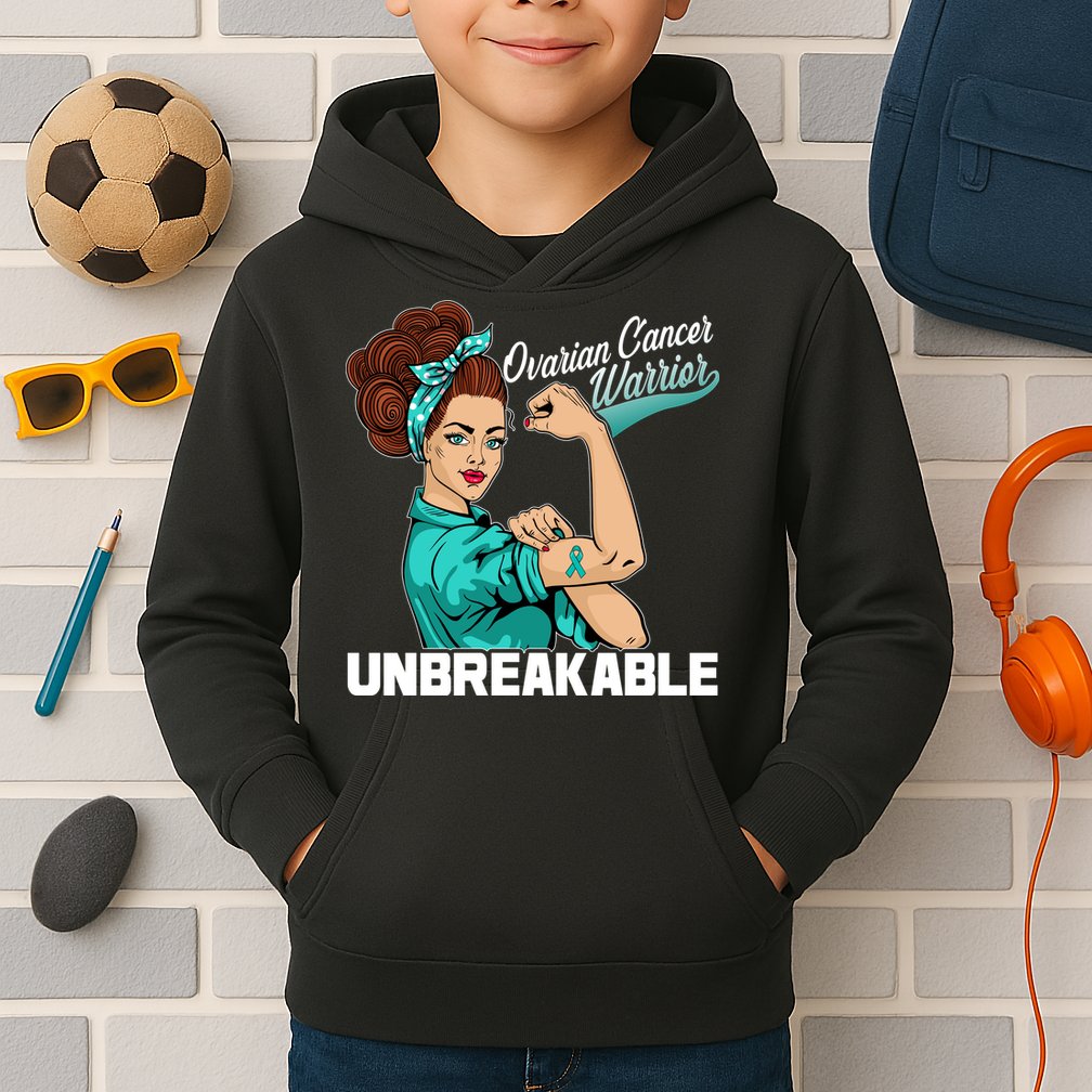 Ovarian Cancer Warrior Unbreakable Kids Hoodie