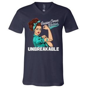 Ovarian Cancer Warrior Unbreakable V-Neck T-Shirt